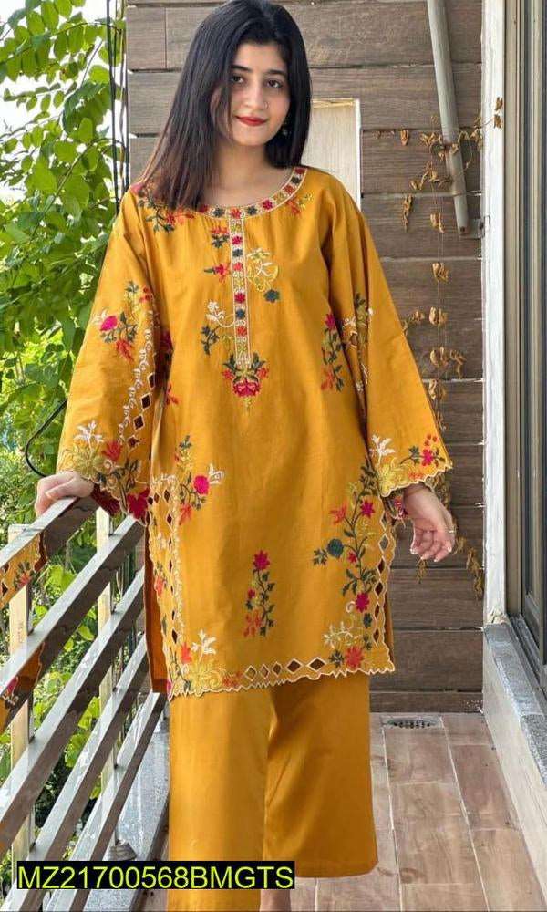 Women's Stitched Khaadi Cut Work Embroidered Suit 2 Pcs