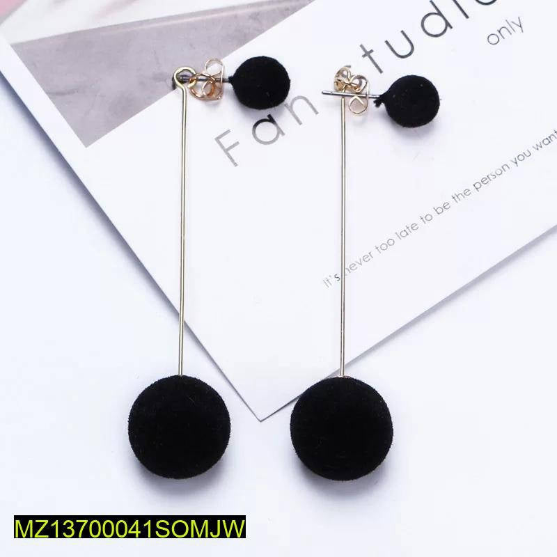 Alloy Long Black Ball Tassel Earrings